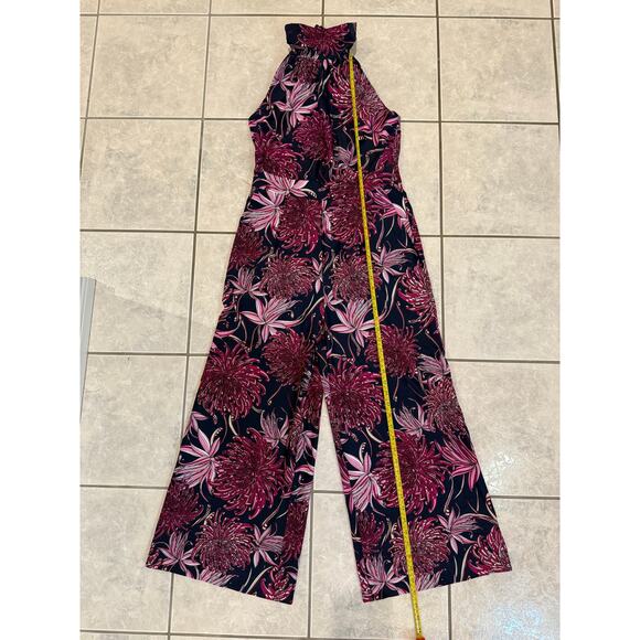 011 Jude Connally Cranberry Floral Nylon Wide Leg Jumpsuit Romper Sz S - Picture 5 of 7